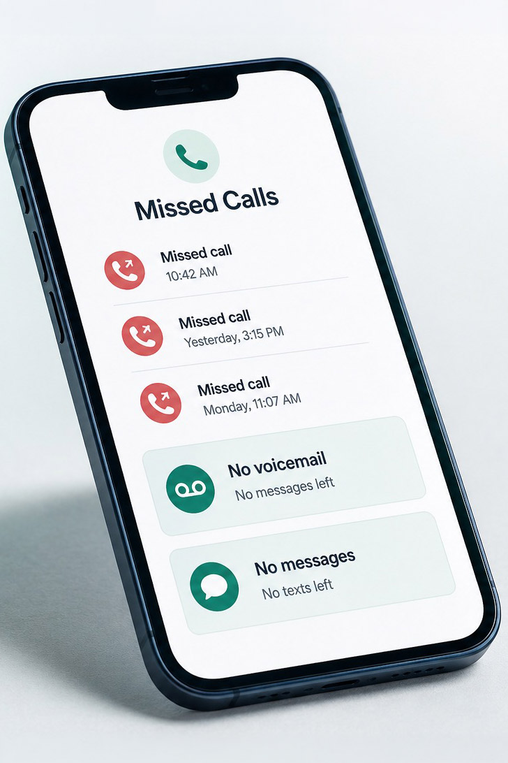 Phone showing missed calls with no voicemail messages